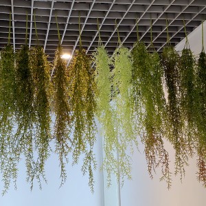 Зелень, папоротники, зеленые листья, искусственная висящая лоза, сосна, гирлянда из иголок, украшение на стену