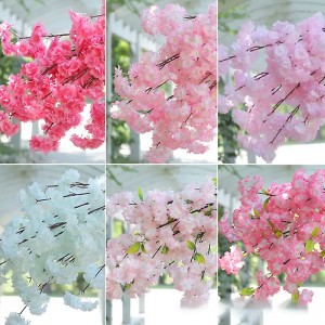 Furen Bishiyar Artificial Cherry Blossom Branches tare da ganye don Ado na Biki
