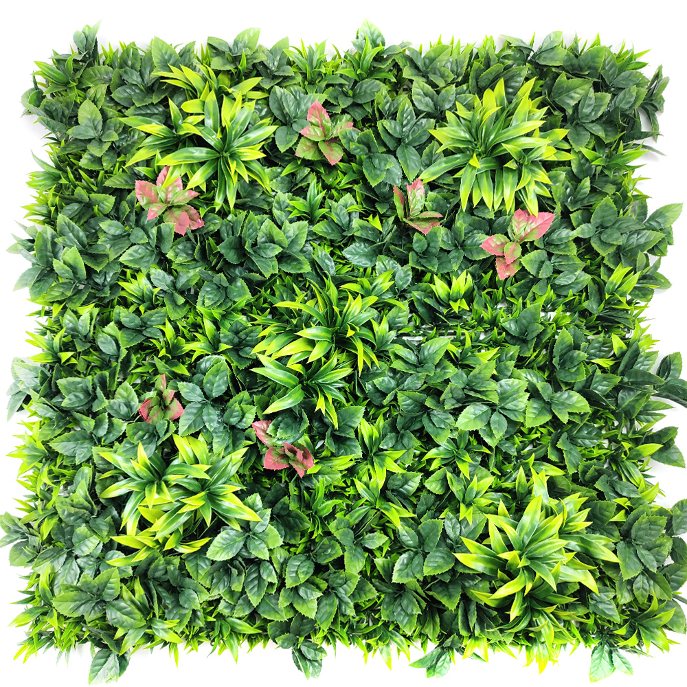 Home Wedding Indoor Faux Tropical Foliage Boxwood Hedges Vertical Artificial Silk Plastic Green Grass Plant Wall Decor Featured Image