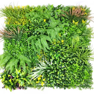 vegetala artefarita Uv-rezista plantmuro endoma kaj subĉiela Dekoracia panelo Artefarita foliaro verda herba muro 100*100cm