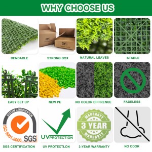 WHDY Customized artificial green wall panel boxwood foliage 50*50cm DIY for indoor outdoor decoration