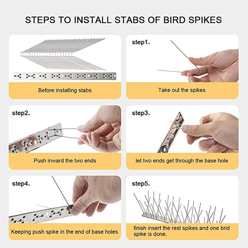 OFFO Bird Spikes with Stainless Steel Base, Durable Bird Repellent Spikes Arrow Pigeon Spikes Fence Kit for Deterring Small Bird, Crows and Woodpeckers, Covers 10.2 Feet(3.1m) DY-222