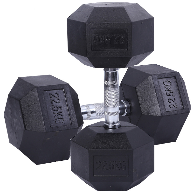 China Wholesale Hex Dumbbell Set With Rack Manufacturers -  Black steel solid Rubber hexagon dumbbells – Hongyu