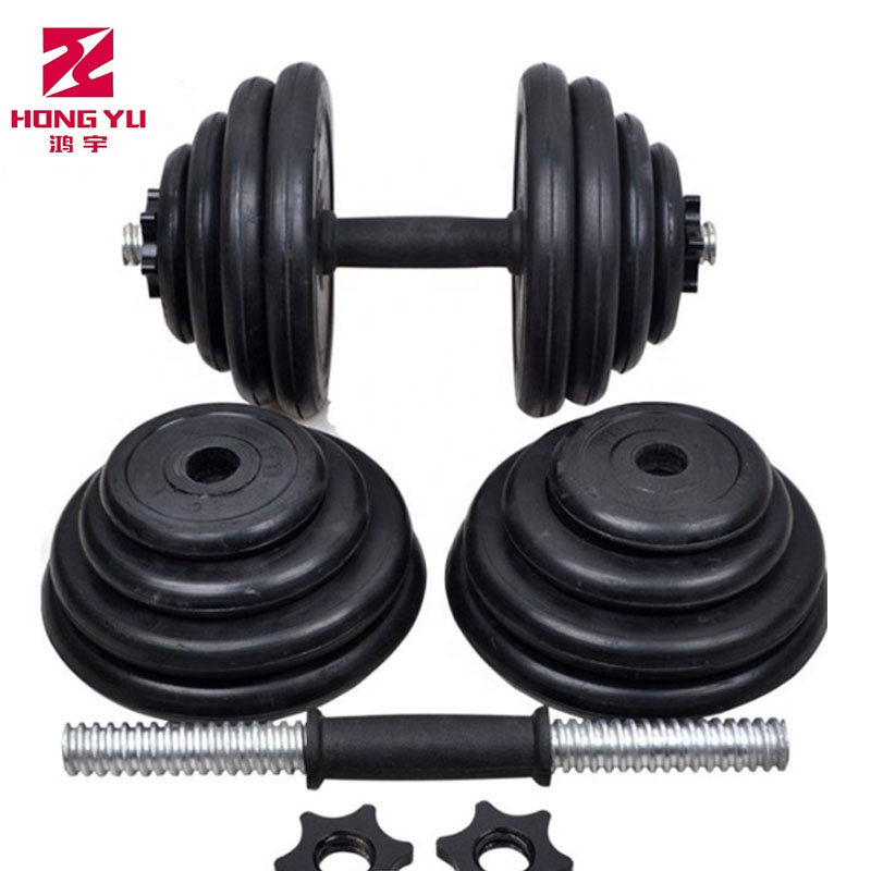 China Wholesale Rubber Hex Dumbbell Rack Factories -  Black Round Rubber Cast Iron  Dumbbells Set – Hongyu