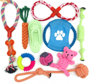 Custom na 10 Pack Dog Rope Toys Interactive Cotton Rope Squeaky Dog Toy