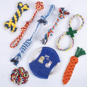 Confezione di giocattoli per cani durevoli personalizzati da 8 pezzi/set Giocattolo per cani cigolante in corda di cotone interattiva