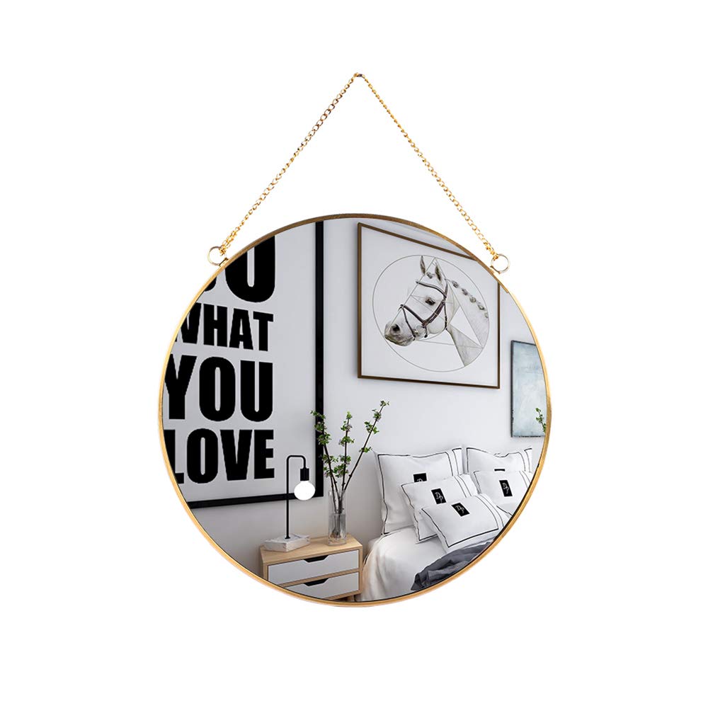 Hanging Wall Circle Mirror Gold Geometric Mirror with Chain Room Decoration