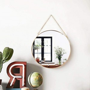 Espelho circular de parede suspenso, espelho geométrico dourado com decoração de sala de corrente