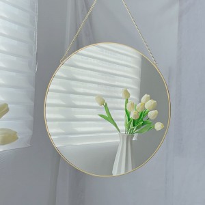 Závěsné nástěnné kruhové zrcadlo Zlaté geometrické zrcadlo s řetízkovým dekorem