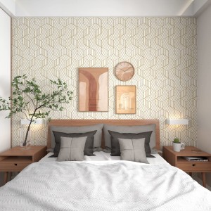Papel pintado xeométrico dourado e branco Peel and Stick Decoración autoadhesiva extraíble hexagonal