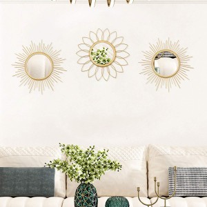 Gương vàng trang trí cho tường Kim loại Sunburst Trang trí nội thất Treo tường nghệ thuật