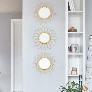 آینه‌های طلایی تزئینی برای دیوارهای فلزی خورشید برست دکوراسیون خانه هنر دیوار آویزان