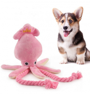 Apẹrẹ wuyi Flannel Octopus Apẹrẹ Ọsin Chew Awọn nkan isere Ti o tọ Okun Squeaky Pet Dog Chew Toys