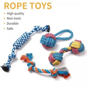 Omenala 7 Set Dog Toy Pack Interactive Cotton Rope Squeaky Dog Toys Set