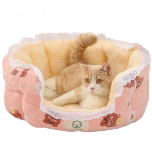Wholesale Cute Cartoon Printing Plush Kennel Dog Cat Beds