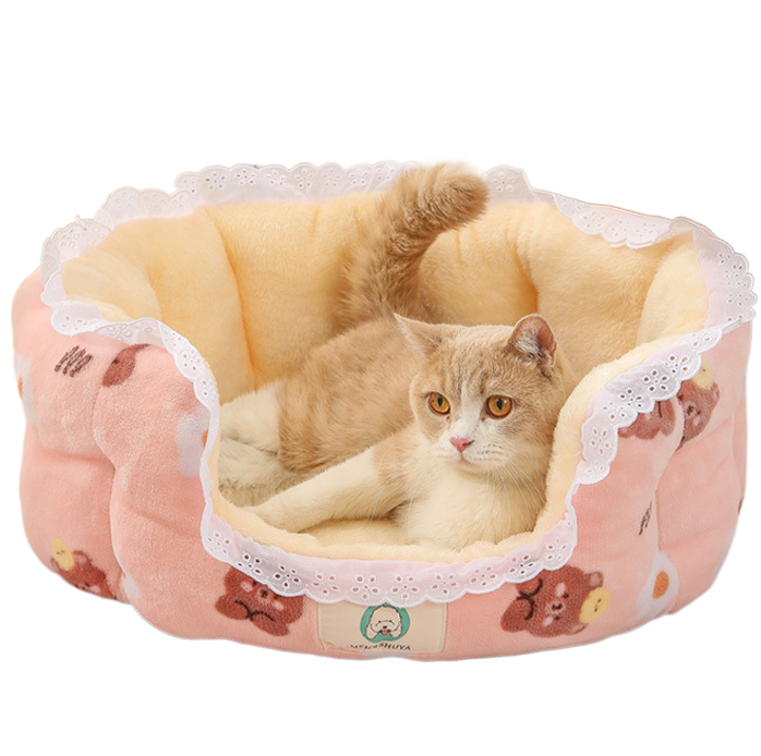 Vente en gros de lits de chat de chien de chenil en peluche d'impression de dessin animé mignon