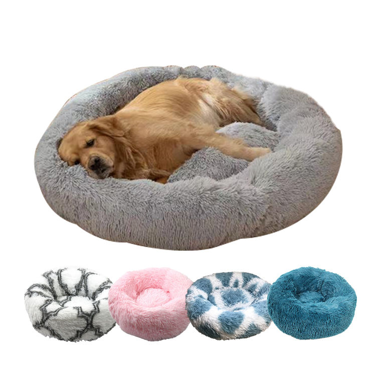 ホットセール屋内快適なフェイクファードーナツ犬用ベッド