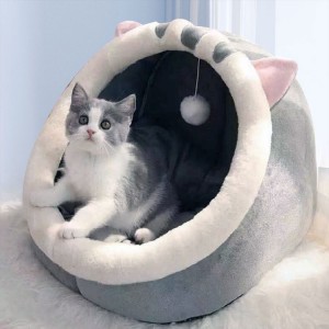 Cueva de sofá de gato suave y cálida de lujo con forma de animal lindo