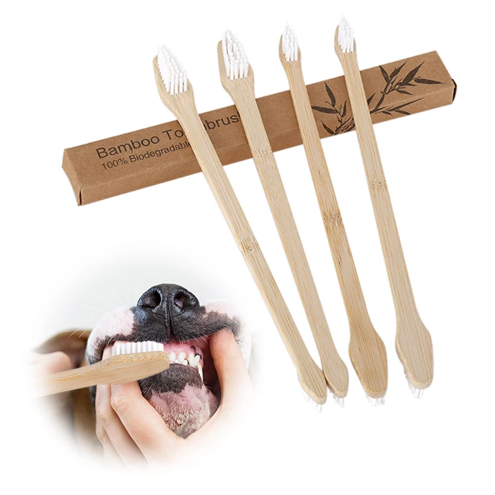 Bejgħ sħun bijodegradabbli Double-Headed bambu Pet Toothbrush