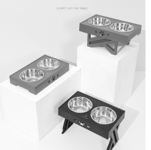 Zložljiva dvižna miza, dvojne posode za hišne ljubljenčke iz nerjavečega jekla