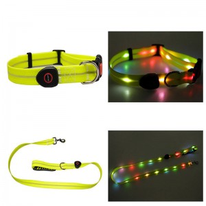 තොග USB ආරෝපණ LED Light Pet Collar Leash කට්ටලය
