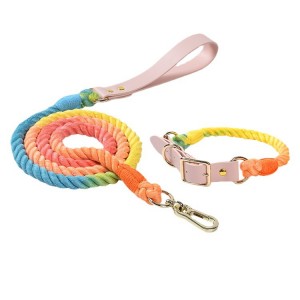 Luxury Adjustable Cotton Rope Pet Collar uye Leash Set