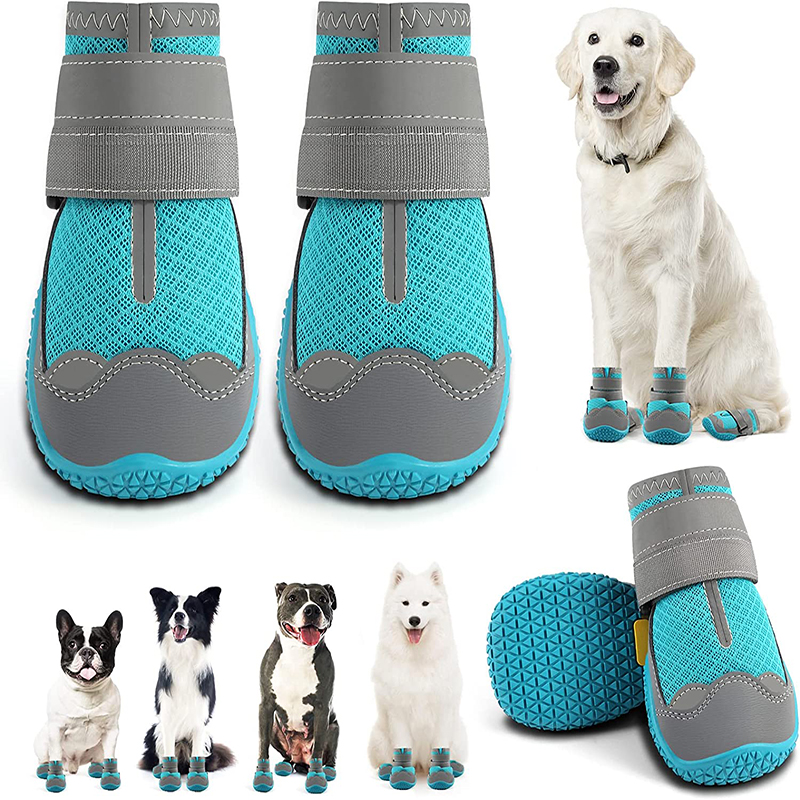 4 Pcs / Set Non-slip Breathable Pet Shoes karo Strip Reflektif