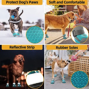 4 unids/set zapatos para mascotas transpirables antideslizantes con tiras reflectantes