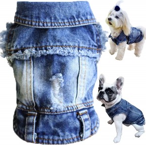 Vysoko kvalitná jednofarebná jesenná modrá džínsová bunda pre domáce zvieratá