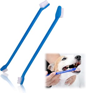 Tannpleie plast hundetannbørstepinne med dobbelthode