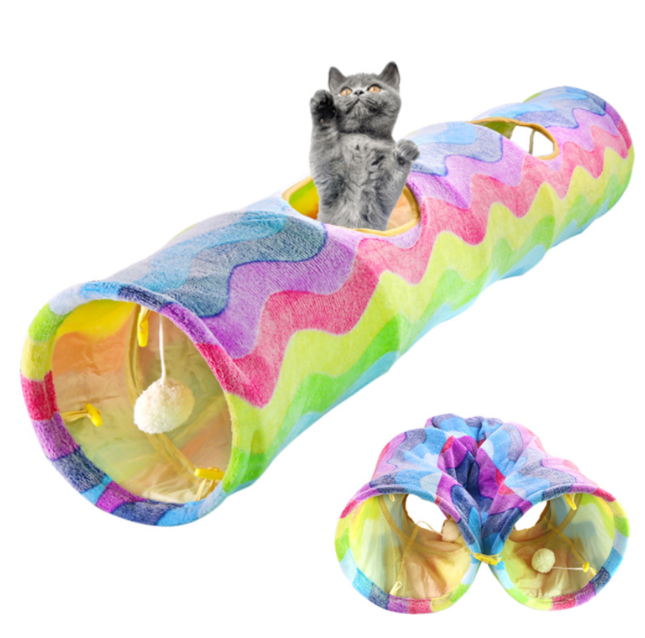 Wholesale Rainbow Interactive Cat Tunnel Toy tare da Ball