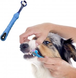 Spazzola da denti per animali domestici in silicone à trè lati