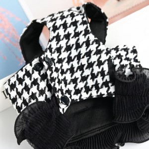Classic Houndstooth Dog Harness Set With Flower Bowknot