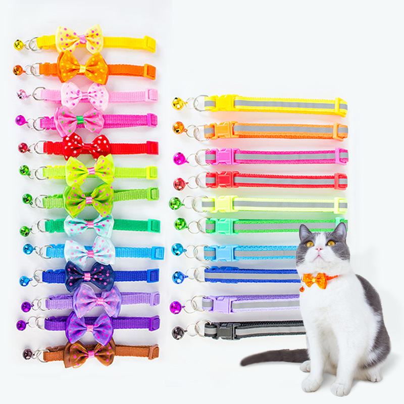 12 упаковок різнокольорових регульованих котячих нашийників із бантом
