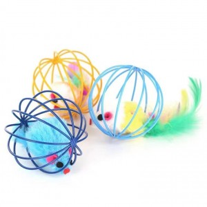 Veleprodajna mačja interaktivna igrača Ball Stick Feather Wand z zvoncem