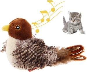 Interactive Electronic Plush Chirping Bird Cat Squeaky Toy