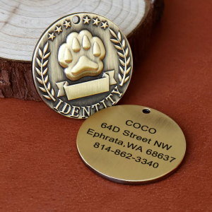 Colgante de identificación de perro con huella de metal de bronce antiguo personalizado
