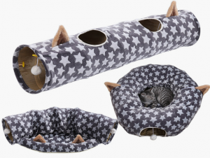Katil Mainan Terowong Kucing Interaktif Mewah Lembut Boleh Basuh dengan Bola