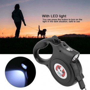 5M LED Lub Teeb Tsis Siv Neeg Nylon Lead Retractable Dog Leash