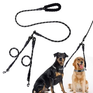 Trela ​​dupla para cães com tirante elástico sem emaranhados giratórios de nylon 360
