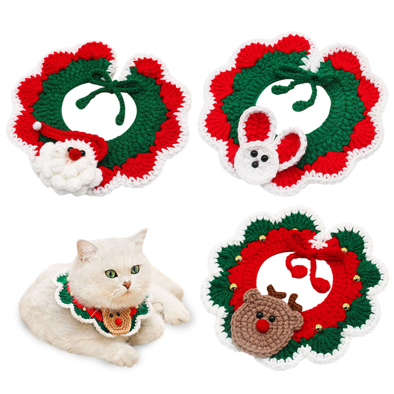 Weihnachten verstellbarer Katzen-Strick-Bandana-Schal-Kragen