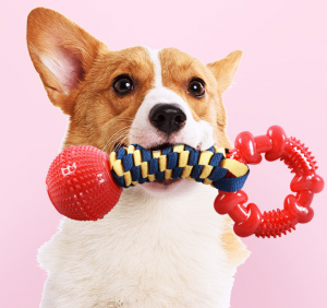 ТПР играчка за жвакање за псе са ужетом за чишћење зуба