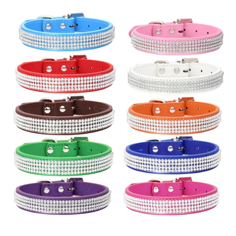 Malambot na Suede Leather Crystal Diamond Pet Puppy Collar