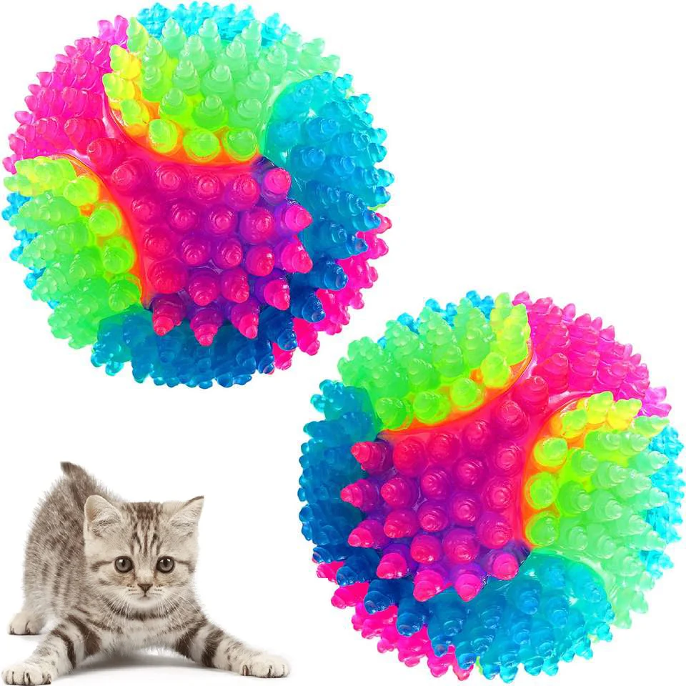 Light Up Spiky Pet Balls Flashing Elastic LED Chew Toy