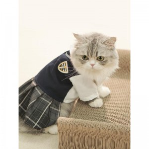 Aangepaste groothandel schattige gebreide kattenkleding huisdier JK geruite rok