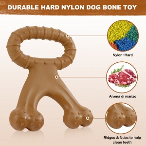 Dentes em formato de osso de nylon para limpar vara brinquedo interativo de escova de dentes para cães