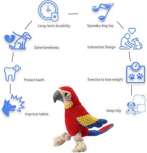 Putnu formas plīša čīkstošas, interaktīvas pildītas suņu košļājamās rotaļlietas