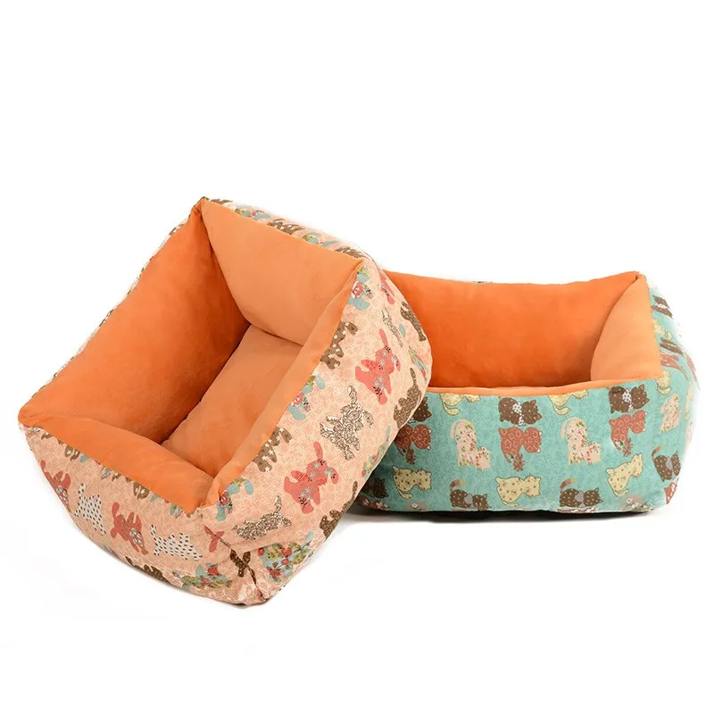 Soft Warm Washable Suede Creative Printing Square Dog Bed