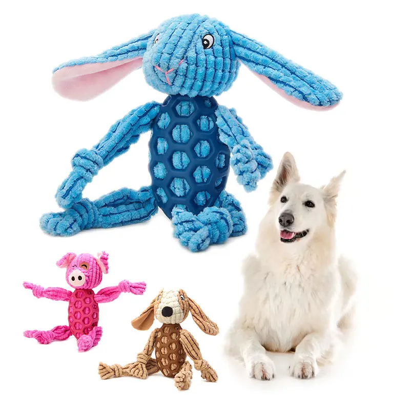 Maßgeschneidertes, ausgestopftes Baumwollseil-Hundeplüschspielzeug mit quietschenden Backenzähnen