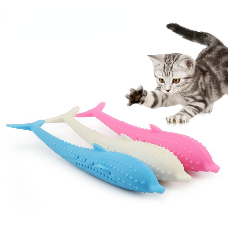 Silicone Catnip Molar Tosken Clean Interactive Fish Cats Chew Toy